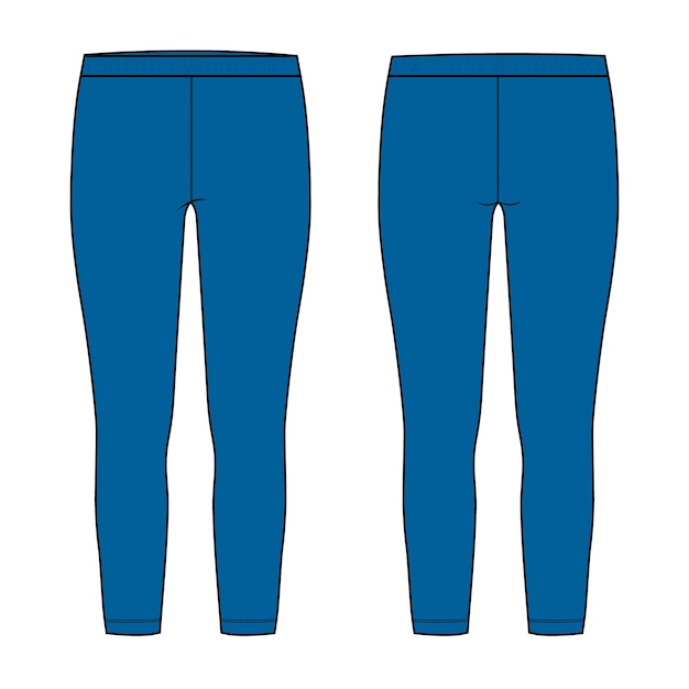 Modelo de cor azul de ilustração vetorial de desenho plano de moda técnica de leggings