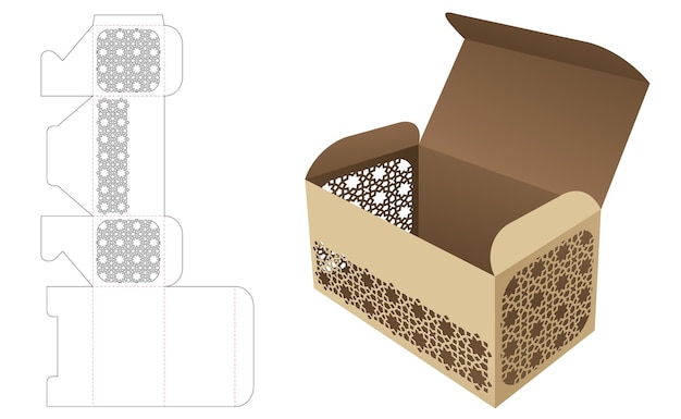 Modelo de corte e vinco de caixa de embalagem padrão árabe e maquete 3d