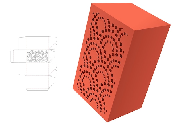Modelo de corte e vinco de caixa estampado e maquete 3D