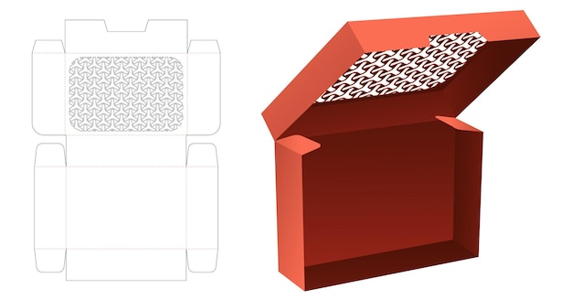 Modelo de corte e vinco de caixa retangular com padrão japonês estampado e maquete 3d