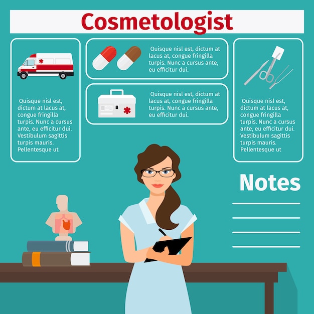 Modelo de cosmetologista e equipamentos médicos