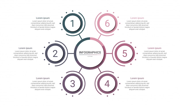 Modelo de cronograma infográfico com 6 opções em fundo branco