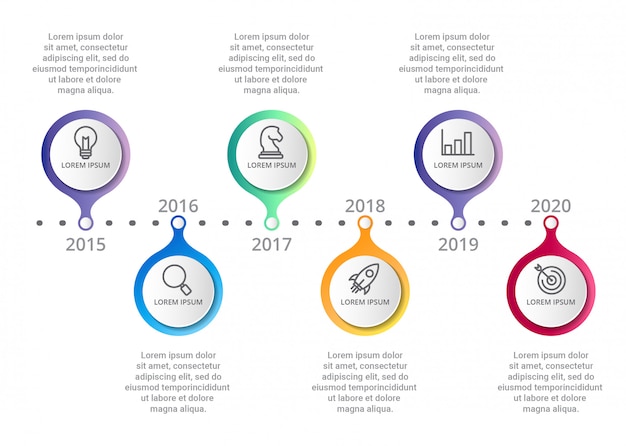 modelo de cronograma infográfico com opções de ícones ou etapas