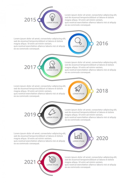 Modelo de cronograma infográfico com opções de ícones ou etapas