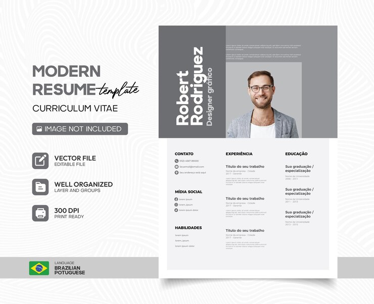 Vetor modelo de currículo simples e elegante em português