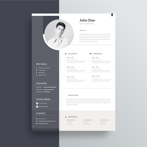 Modelo de cv minimalista com foto