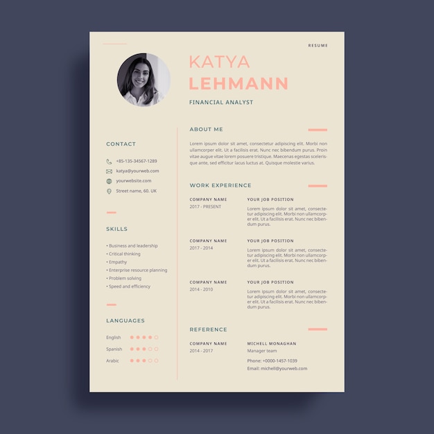 Modelo de cv retrô minimalista de design plano