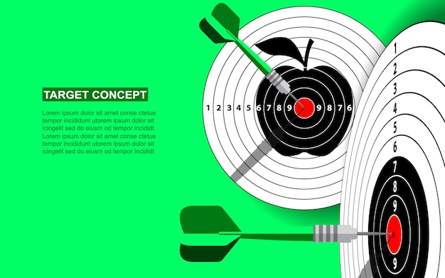 Vetor modelo de dardo alvo para o objetivo de negócio. tiro ao alvo sucesso mercado conceito fundo verde