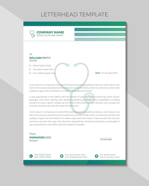 Modelo de desenho de papel de carta simples para médicos