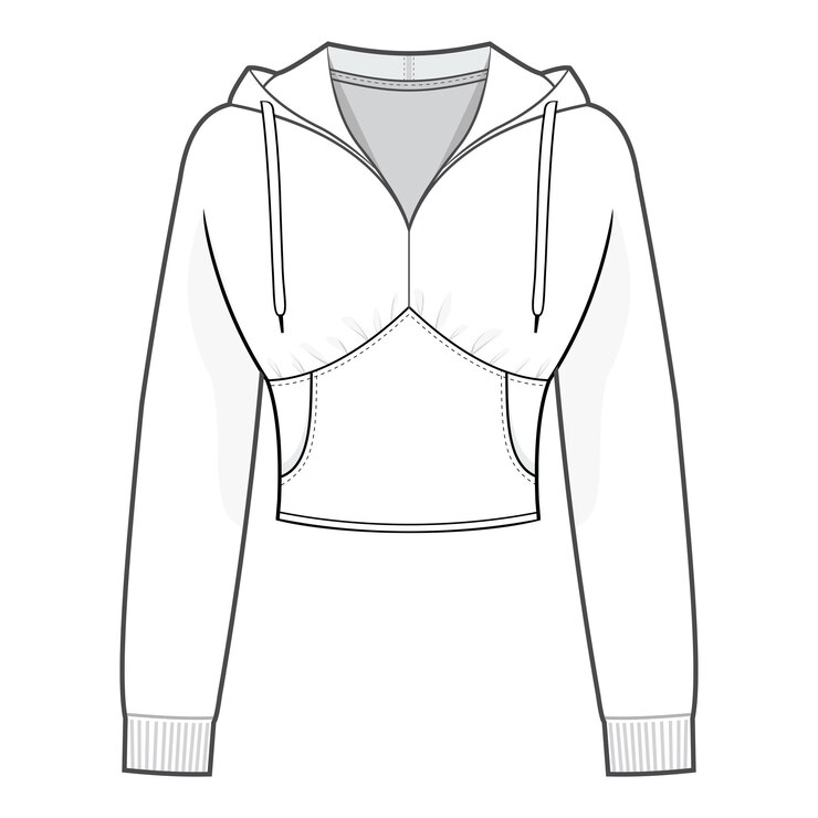 Vetor modelo de desenho técnico plano com acabamento contrastante e bolso canguru