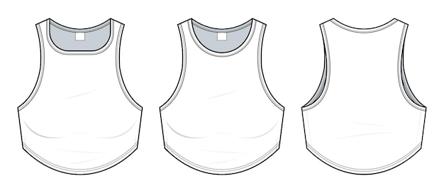 Modelo de desenho técnico plano de moda de regata com bainha curva