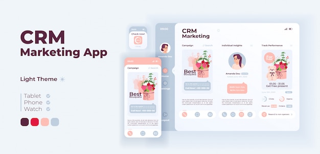 Modelo de design adaptável de vetor de tela de aplicativo de marketing crm