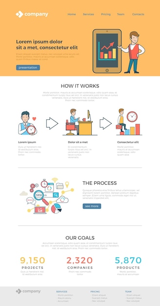 Modelo de design da página de destino do site estilo linear simples.