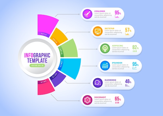 Modelo de design de apresentação de infográfico. projeto de layout gráfico, diagrama de negócios com etapas.