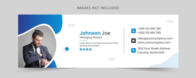 Modelo de design de assinatura de e-mail ou de rodapé de e-mails e de capa de mídia social pessoal