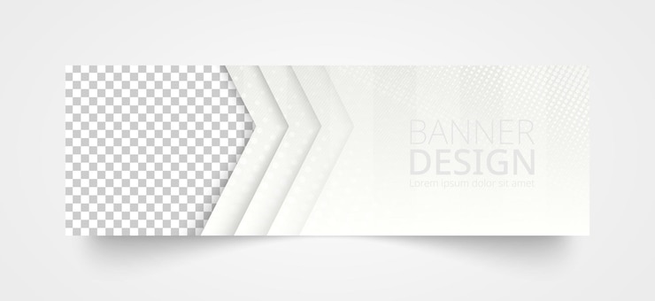 Vetor modelo de design de banner branco, lugar para imagem com grade transparente. bandeira de vetor.