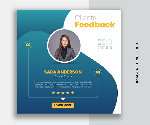 Vetor modelo de design de banner da web para postagem de feedback do cliente em mídia social