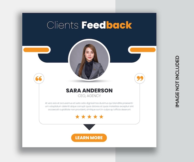 Vetor modelo de design de banner da web para postagem de feedback do cliente em mídia social