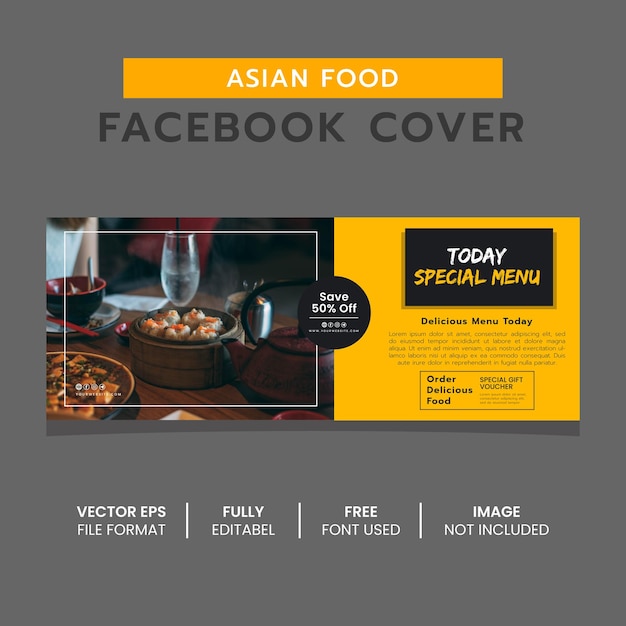 Modelo de design de banner de capa de facebook de comida asiática