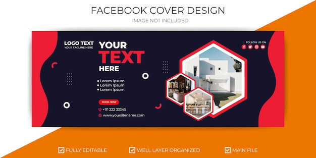 Modelo de design de banner de capa de facebook imobiliário moderno