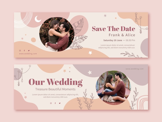 Modelo de design de banner de casamento Boho