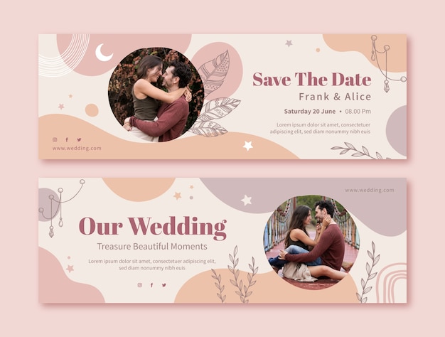 Vetor modelo de design de banner de casamento boho