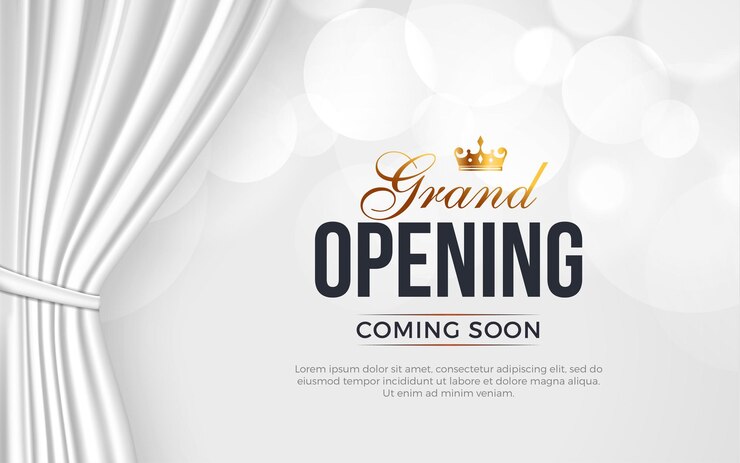 Vetor modelo de design de banner de convite de luxo de grande abertura com efeito de texto editável em 3d