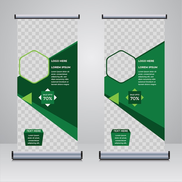 Modelo de design de banner de enrolar negócios verdes e brancos