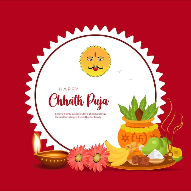 Modelo de design de banner de feliz chhath puja do festival religioso indiano