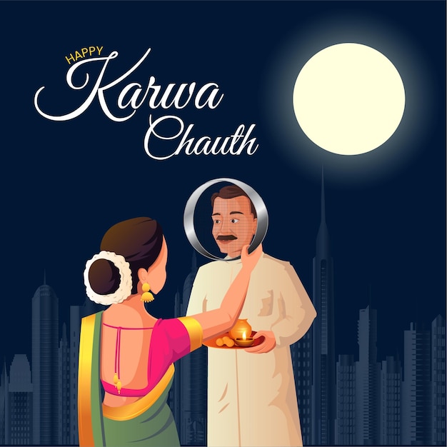 Modelo de design de banner de festival indiano karwa chauth feliz realista