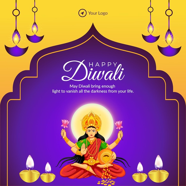 Modelo de design de banner de festival religioso indiano de diwali feliz