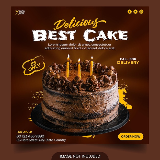 Modelo de design de banner de mídia social de bolo de aniversário para promoção de alimentos