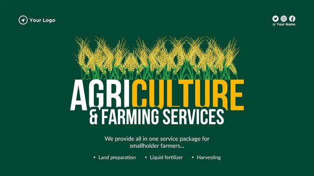 Vetor modelo de design de banner de paisagem de serviços agrícolas e agrícolas