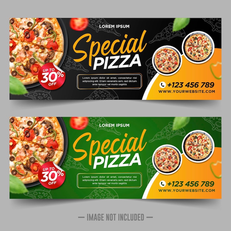 Vetor modelo de design de banner de restaurante de pizza