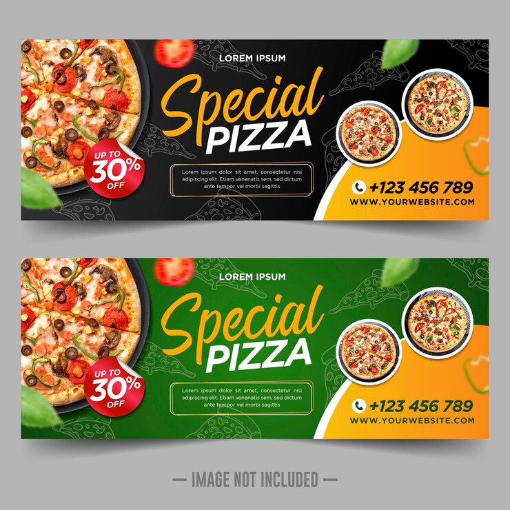 Vetor modelo de design de banner de restaurante de pizza