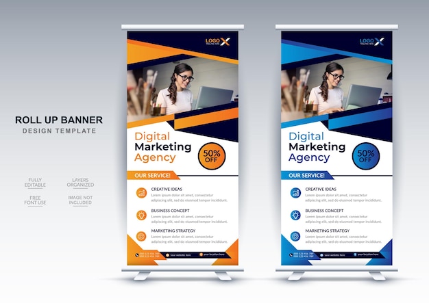 Modelo de design de banner de rollup de negócios de marketing corporativo