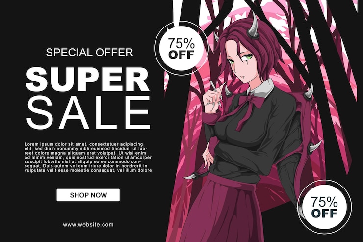 Vetor modelo de design de banner de super venda de anime