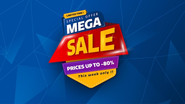 Modelo de design de banner de venda com fundo geométrico, oferta especial de grande venda com até 80% de desconto. Super Sale, banner com oferta especial de fim de temporada. ilustração vetorial.