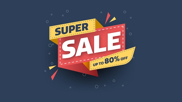 Modelo de design de banner de venda com fundo geométrico, oferta especial de grande venda com até 80% de desconto. Super Sale, banner com oferta especial de final de temporada. ilustração vetorial.