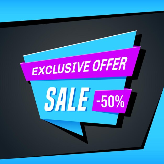 Modelo de design de banner de venda promocional. Venda de oferta exclusiva com 50% de desconto