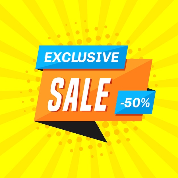 Modelo de design de banner de venda promocional. Venda exclusiva com 50% de desconto