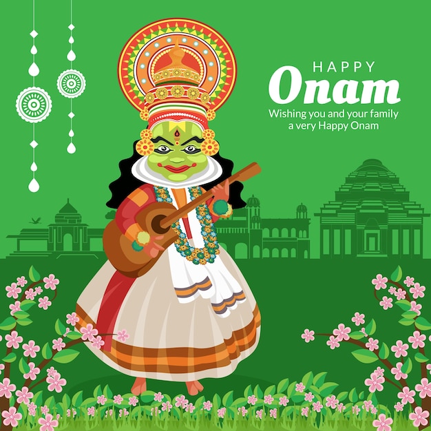 Modelo de design de banner do festival indiano happy onam realista