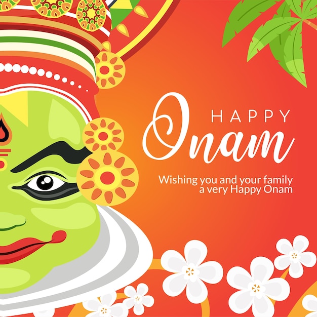 Modelo de design de banner do festival indiano happy onam realista