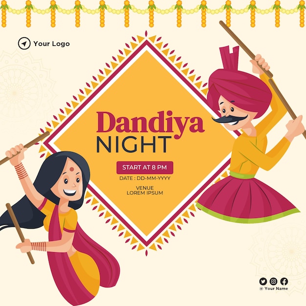 Modelo de design de banner noturno dandiya