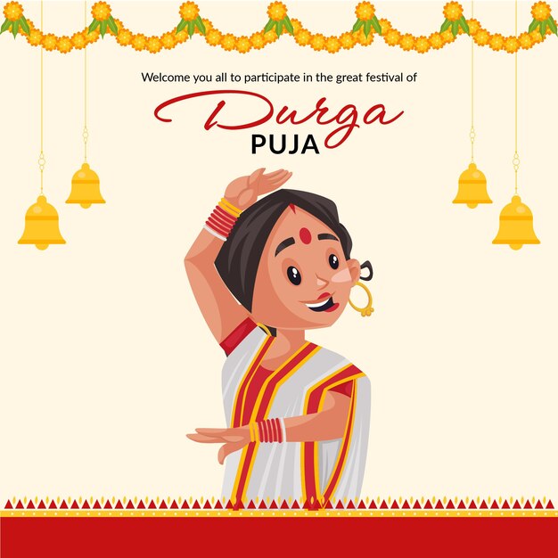 Modelo de design de banner para festival indiano durga puja