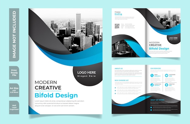 Vetor modelo de design de brochura profissional com duas dobras de negócios