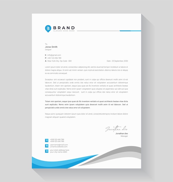 Modelo de design de cabeçalho de carta corporativo Blue Abstract Modelo de cabeça de carta de negócios