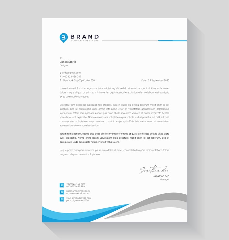 Vetor modelo de design de cabeçalho de carta corporativo blue abstract modelo de cabeça de carta de negócios