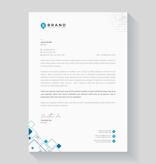 Modelo de design de cabeçalho de carta corporativo Blue Abstract Modelo de cabeça de carta de negócios
