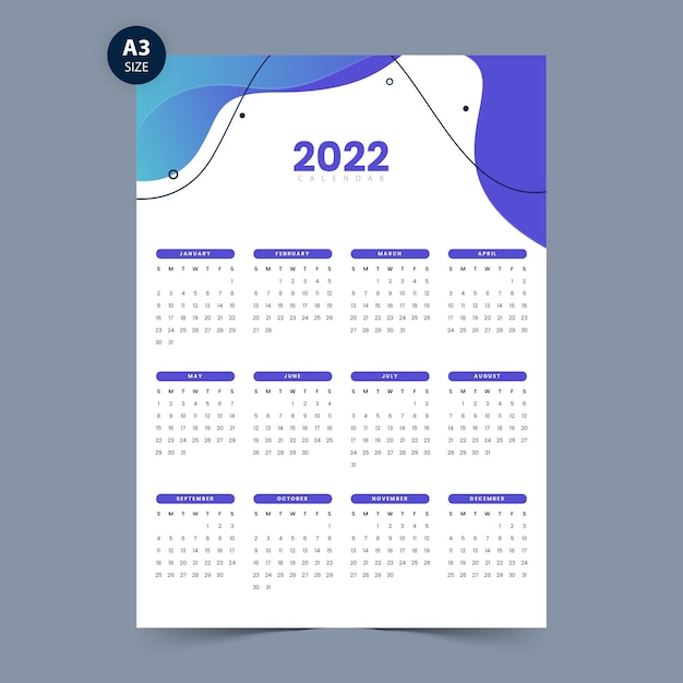 Modelo de design de calendário 2022 simples e mínimo